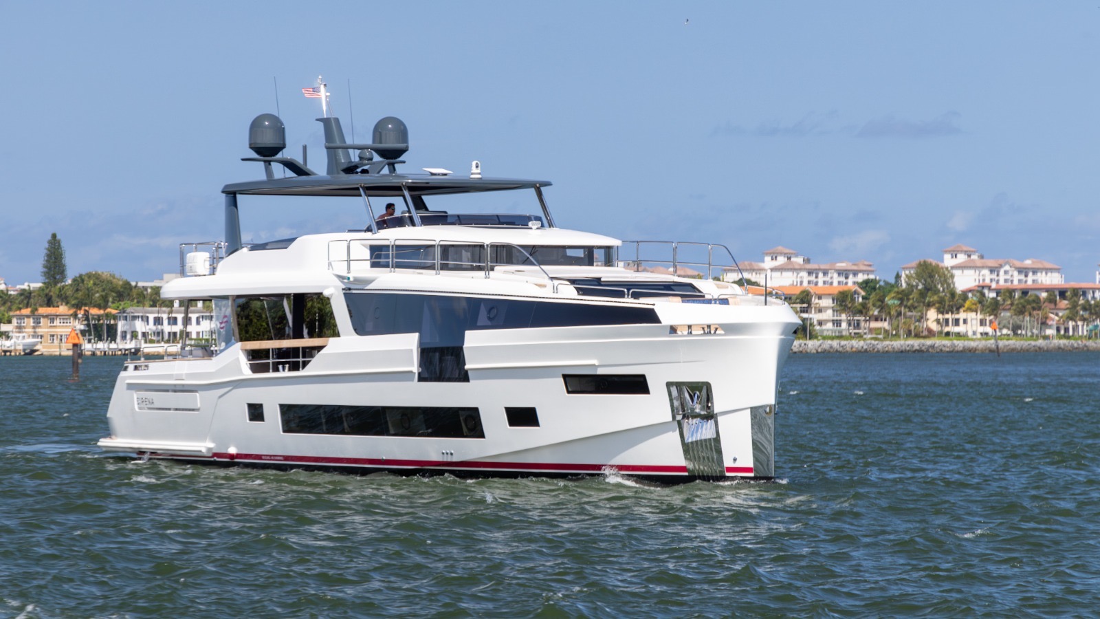 Sirena yacht underway on the South Florida intracoastal — vessel in motion