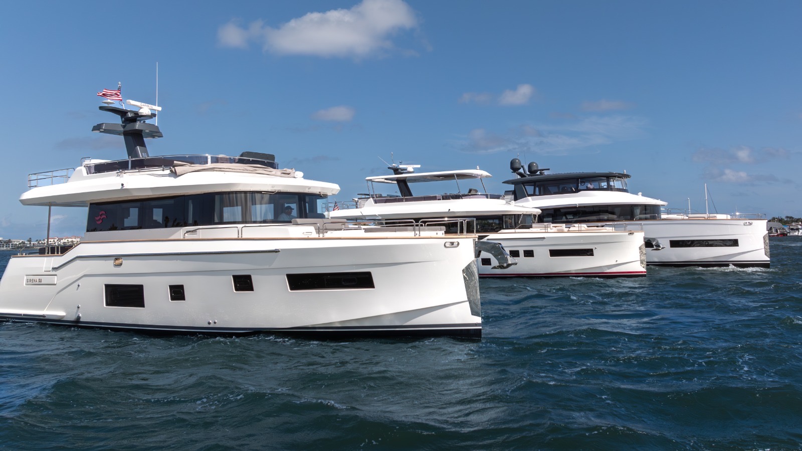 Three managed Sirena yachts underway in South Florida — Three Marine fleet